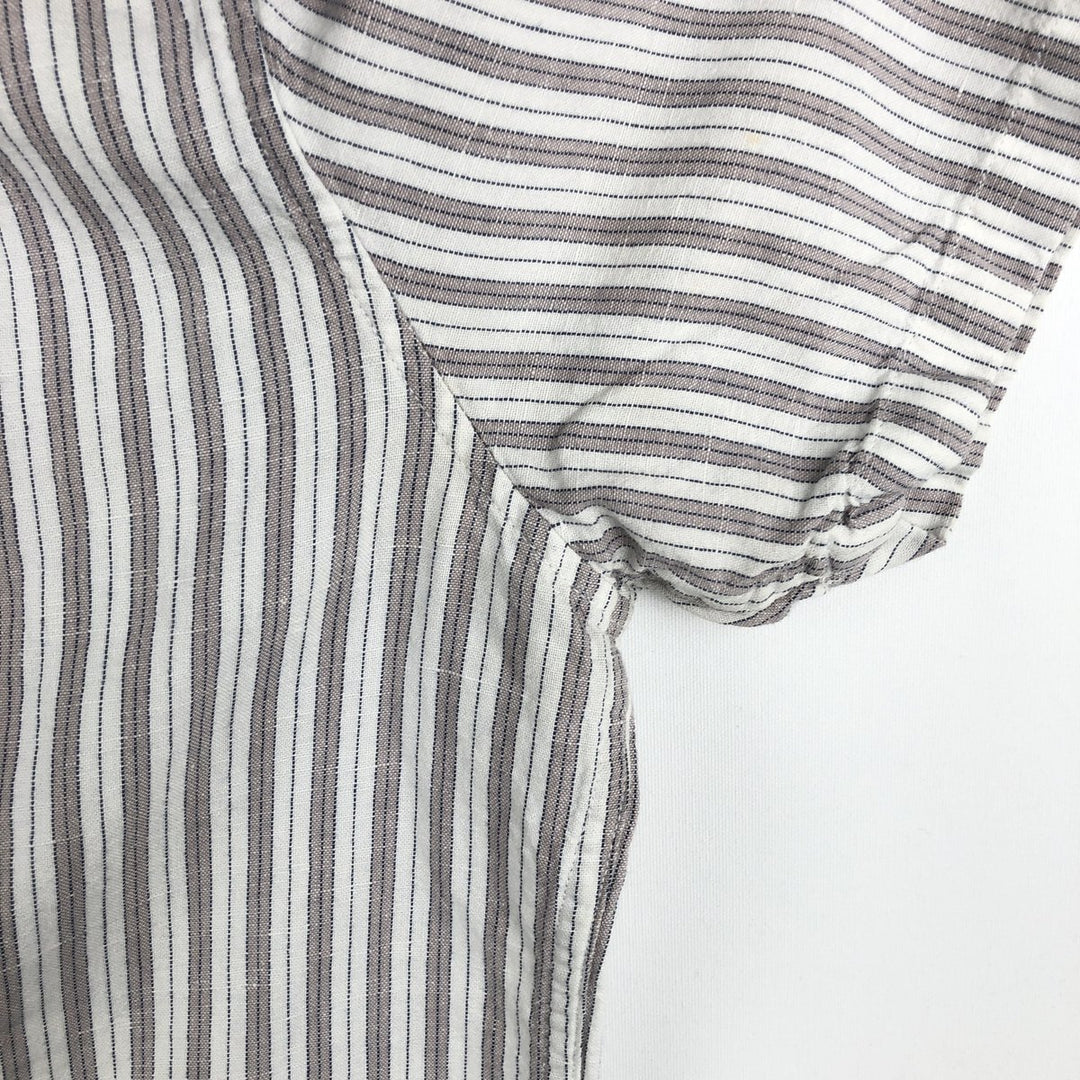 Abercrombie & Fitch LINEN BLEND Stripe Pattern Multi-Stripe Short-Sleeve Open-Collar Linen x Cotton Shirt linen Beige type Vintage Second Hand