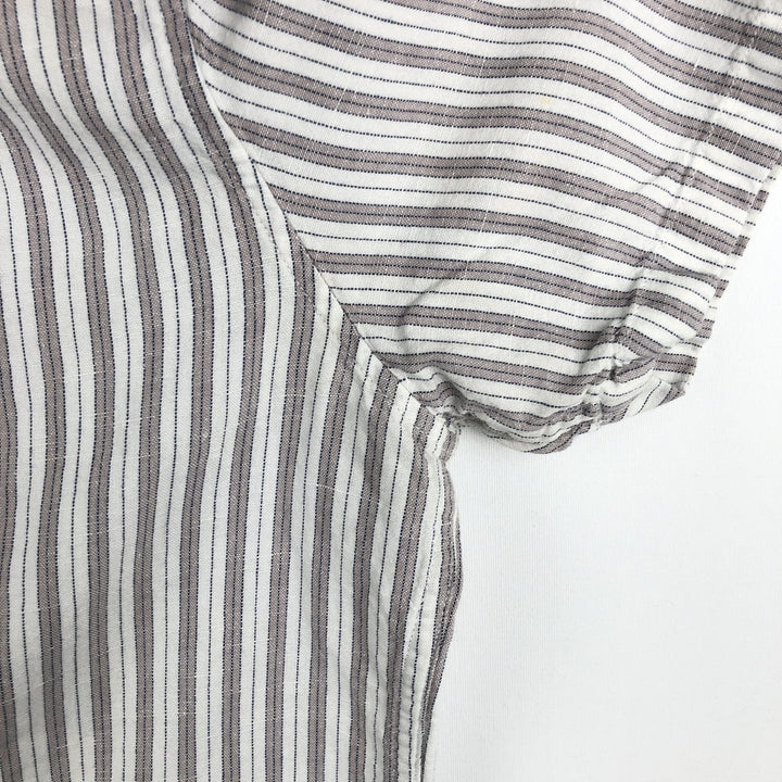 Abercrombie & Fitch LINEN BLEND Stripe Pattern Multi-Stripe Short-Sleeve Open-Collar Linen x Cotton Shirt linen Beige type Vintage Second Hand