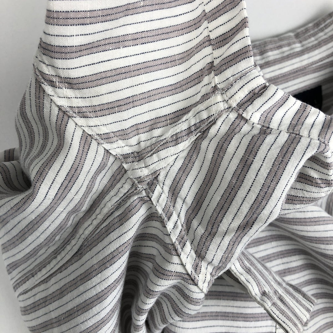 Abercrombie & Fitch LINEN BLEND Stripe Pattern Multi-Stripe Short-Sleeve Open-Collar Linen x Cotton Shirt linen Beige type Vintage Second Hand