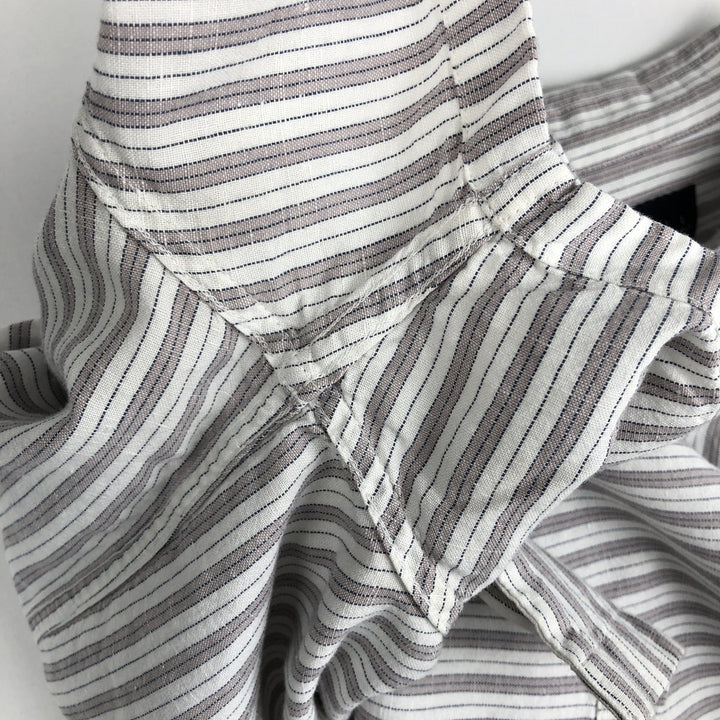 Abercrombie & Fitch LINEN BLEND Stripe Pattern Multi-Stripe Short-Sleeve Open-Collar Linen x Cotton Shirt linen Beige type Vintage Second Hand