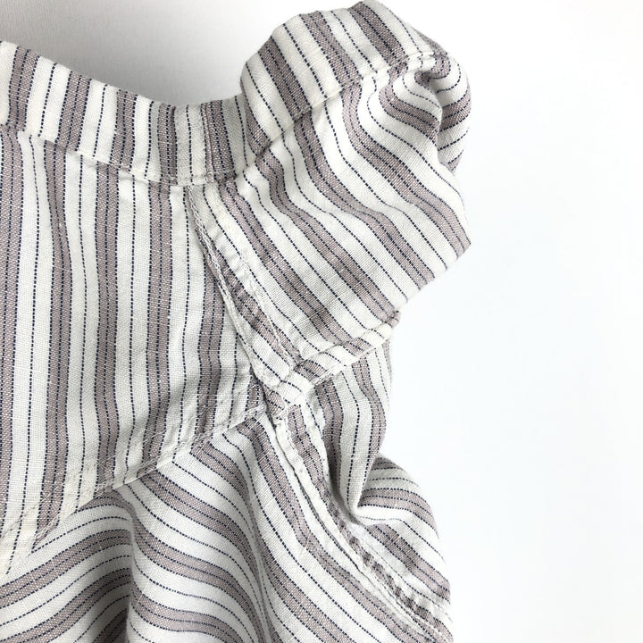 Abercrombie & Fitch LINEN BLEND Stripe Pattern Multi-Stripe Short-Sleeve Open-Collar Linen x Cotton Shirt linen Beige type Vintage Second Hand