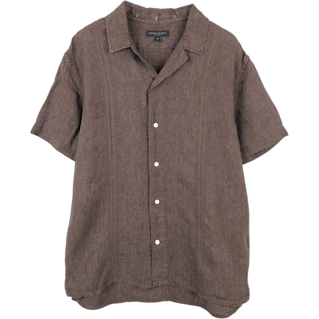 Banana Republic Short-Sleeve Open-Collar Linen Shirt, Boxy Fit, Men's Size M linen brown type Vintage Second Hand