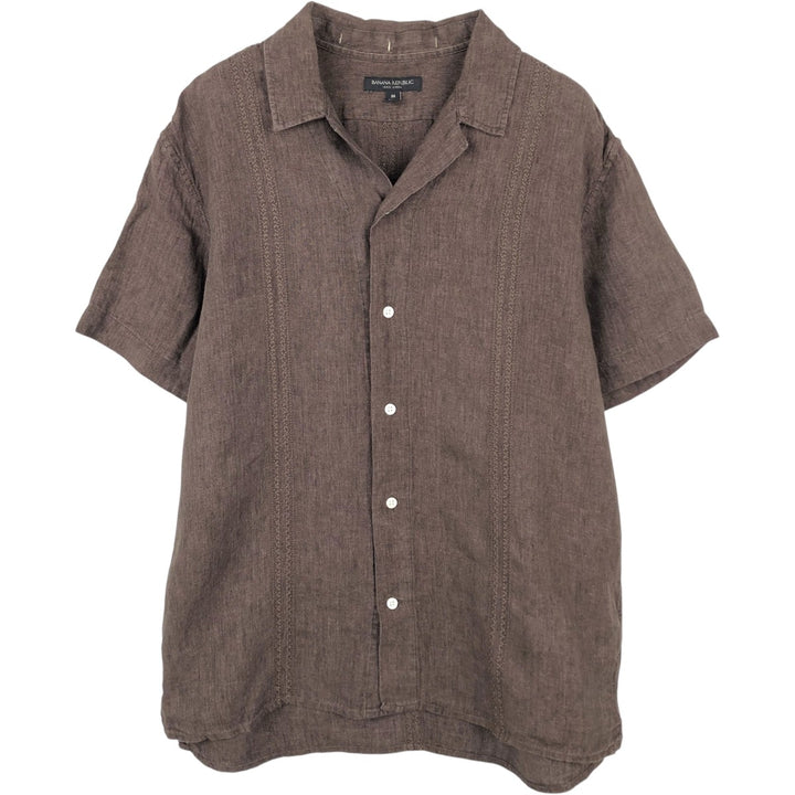 Banana Republic Short-Sleeve Open-Collar Linen Shirt, Boxy Fit, Men's Size M linen brown type Vintage Second Hand