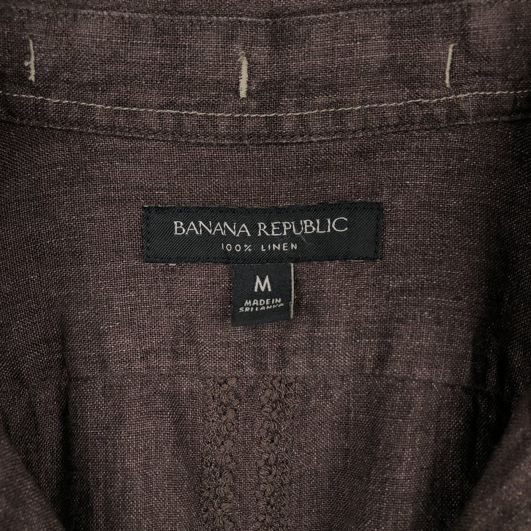 Banana Republic Short-Sleeve Open-Collar Linen Shirt, Boxy Fit, Men's Size M linen brown type Vintage Second Hand