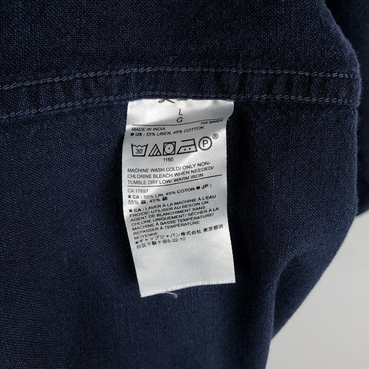 Banana Republic Short-Sleeve Open-Collar Linen x Cotton Box Shirt (Men's Size L) linen navy blue type Vintage Second Hand