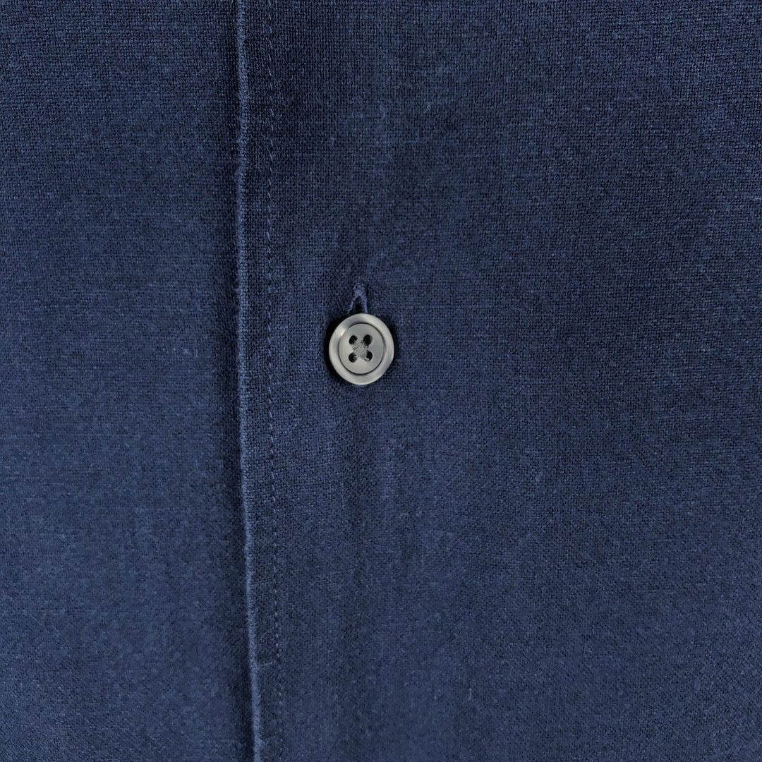 Banana Republic Short-Sleeve Open-Collar Linen x Cotton Box Shirt (Men's Size L) linen navy blue type Vintage Second Hand