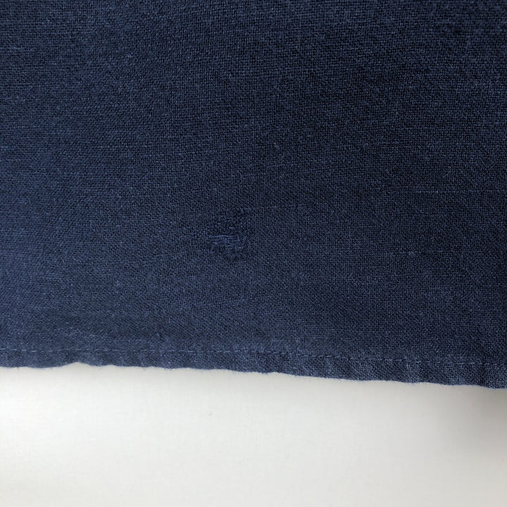 Banana Republic Short-Sleeve Open-Collar Linen x Cotton Box Shirt (Men's Size L) linen navy blue type Vintage Second Hand