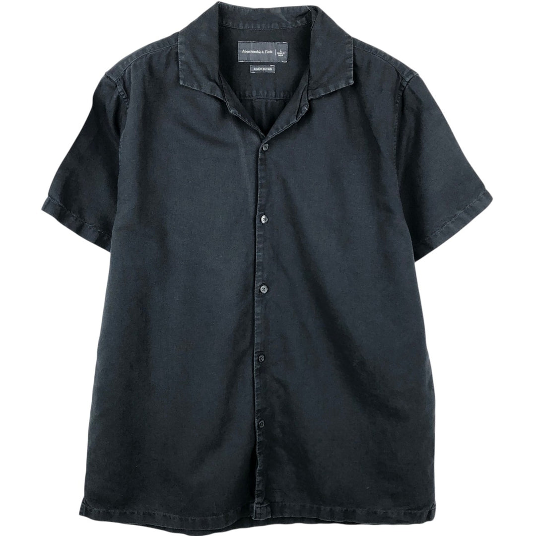 Abercrombie & Fitch Short-Sleeve Open-Collar Linen x Cotton Box Shirt (Men's Size L) linen black type Vintage Second Hand