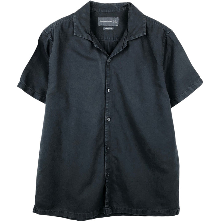 Abercrombie & Fitch Short-Sleeve Open-Collar Linen x Cotton Box Shirt (Men's Size L) linen black type Vintage Second Hand