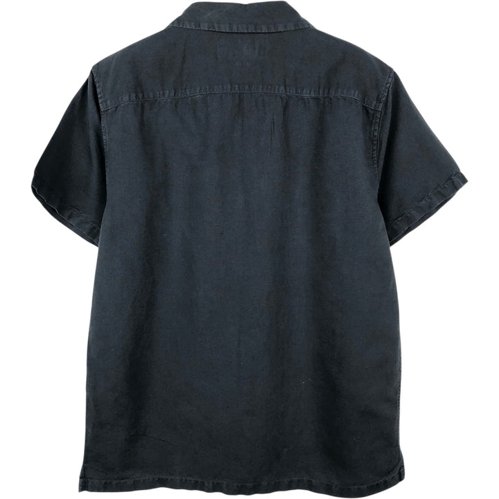 Abercrombie & Fitch Short-Sleeve Open-Collar Linen x Cotton Box Shirt (Men's Size L) linen black type Vintage Second Hand