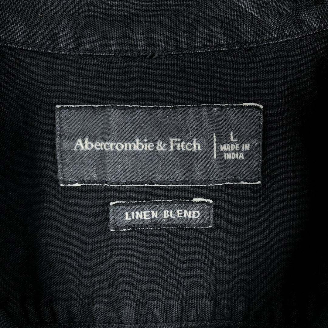 Abercrombie & Fitch Short-Sleeve Open-Collar Linen x Cotton Box Shirt (Men's Size L) linen black type Vintage Second Hand