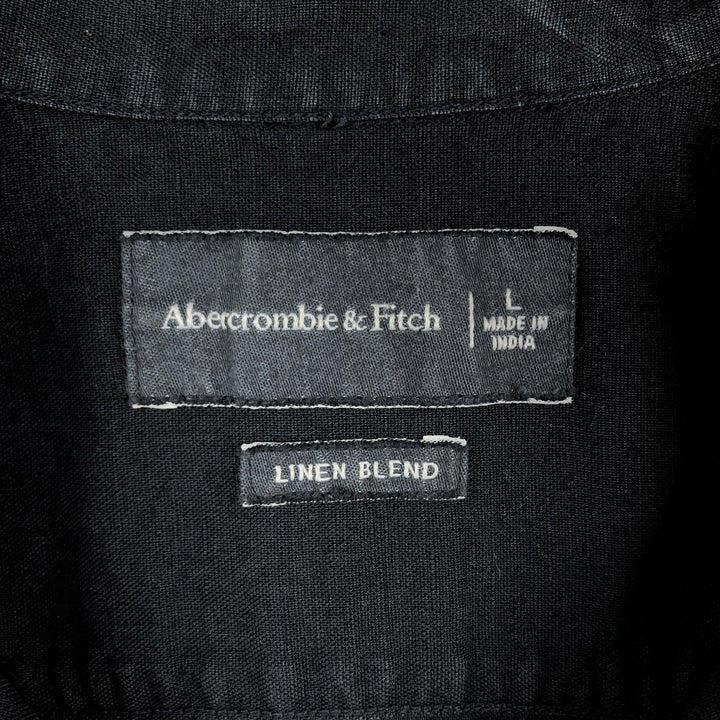 Abercrombie & Fitch Short-Sleeve Open-Collar Linen x Cotton Box Shirt (Men's Size L) linen black type Vintage Second Hand