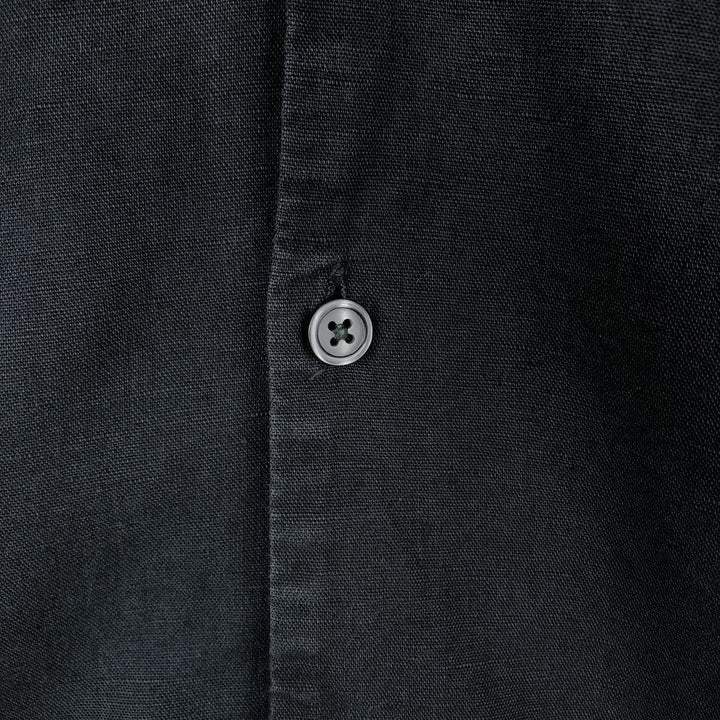 Abercrombie & Fitch Short-Sleeve Open-Collar Linen x Cotton Box Shirt (Men's Size L) linen black type Vintage Second Hand