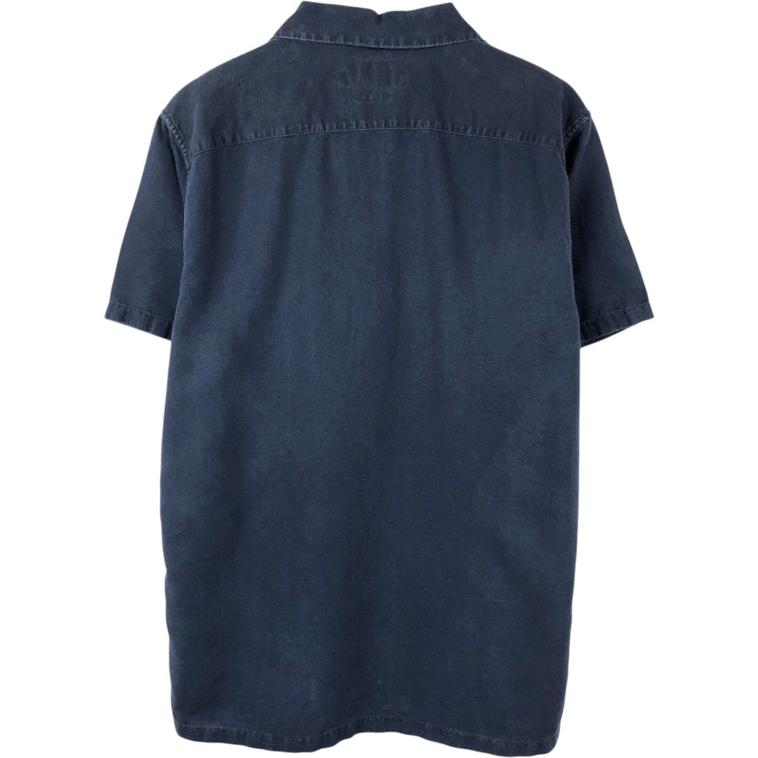 Abercrombie & Fitch Short-Sleeve Open-Collar Linen x Cotton Shirt, Men's Size L (Equivalent), Boxy Shirt linen navy blue type Vintage Second Hand