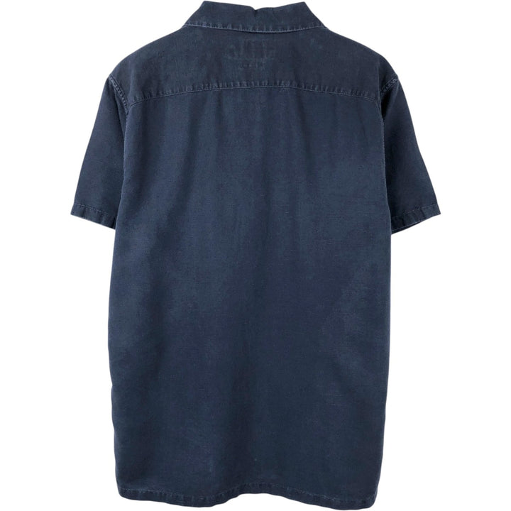 Abercrombie & Fitch Short-Sleeve Open-Collar Linen x Cotton Shirt, Men's Size L (Equivalent), Boxy Shirt linen navy blue type Vintage Second Hand