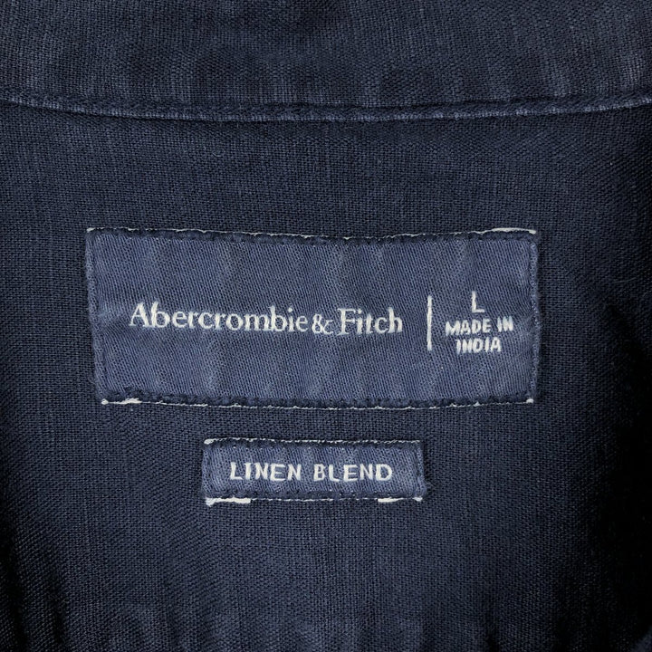 Abercrombie & Fitch Short-Sleeve Open-Collar Linen x Cotton Shirt, Men's Size L (Equivalent), Boxy Shirt linen navy blue type Vintage Second Hand