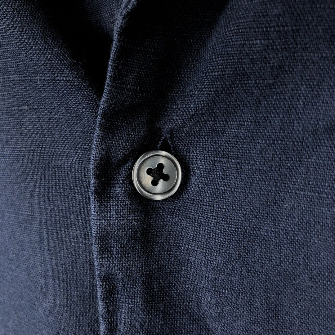 Abercrombie & Fitch Short-Sleeve Open-Collar Linen x Cotton Shirt, Men's Size L (Equivalent), Boxy Shirt linen navy blue type Vintage Second Hand