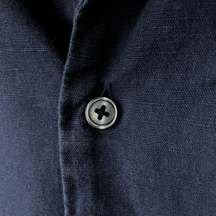 Abercrombie & Fitch Short-Sleeve Open-Collar Linen x Cotton Shirt, Men's Size L (Equivalent), Boxy Shirt linen navy blue type Vintage Second Hand