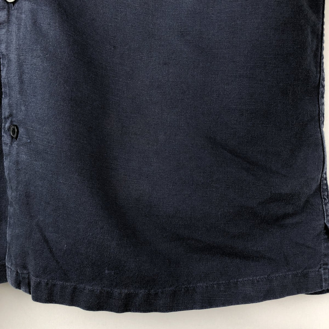 Abercrombie & Fitch Short-Sleeve Open-Collar Linen x Cotton Shirt, Men's Size L (Equivalent), Boxy Shirt linen navy blue type Vintage Second Hand