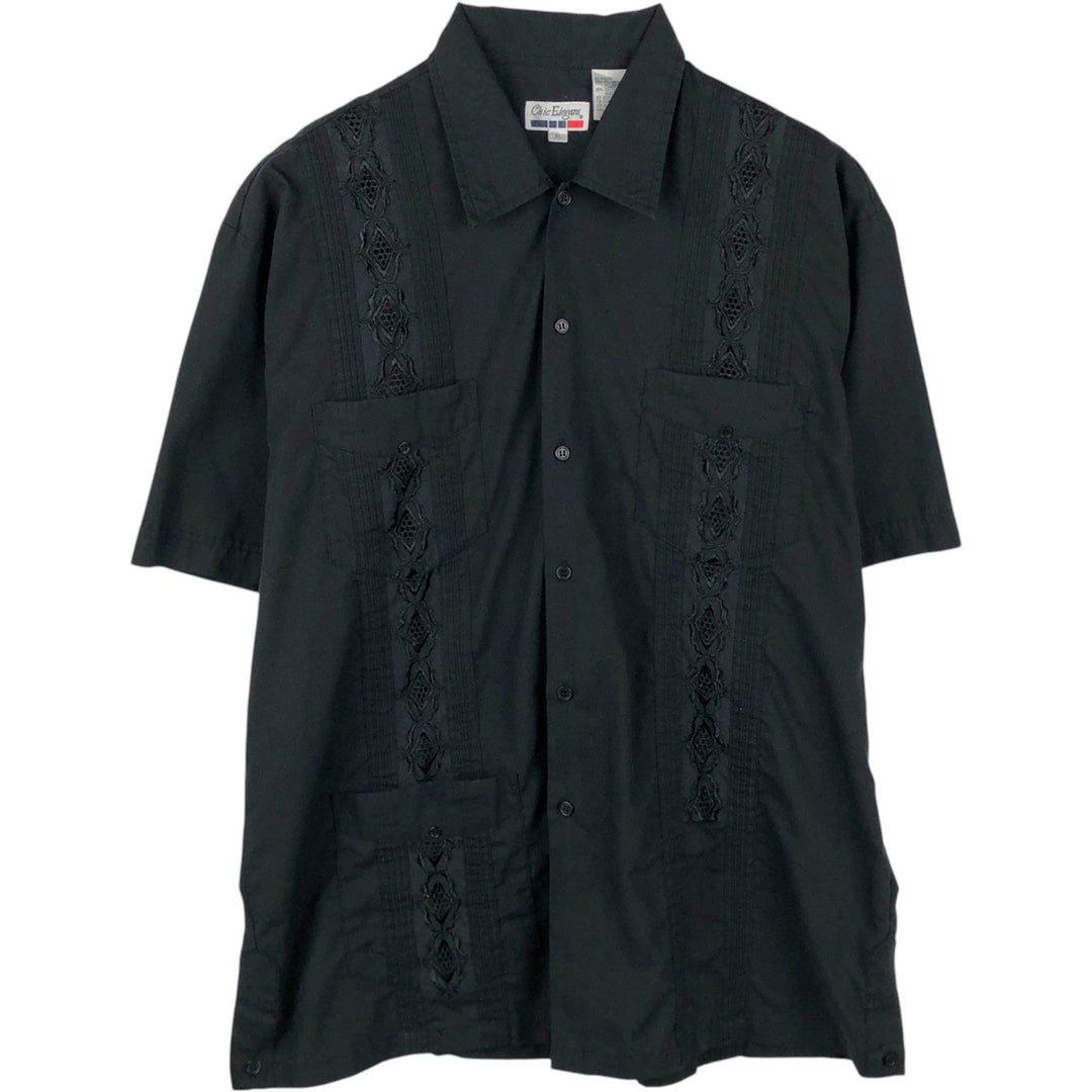 Chic Elegant Short-Sleeve Mexican Shirt, Cuban Shirt, Boxy Shirt, Men's Size XL polyester black type Vintage Second Hand