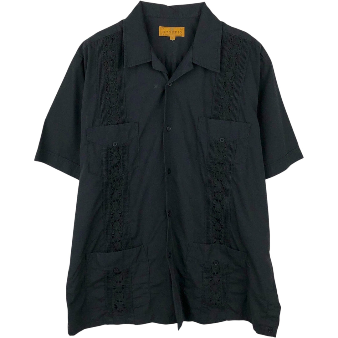 SCORPIO Short-Sleeve Open-Collar Mexican Shirt, Cuban Shirt, Boxy Shirt, Men's Size XL (approx.) polyester black type Vintage Second Hand