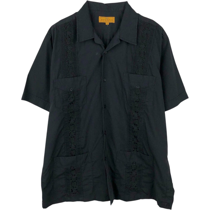 SCORPIO Short-Sleeve Open-Collar Mexican Shirt, Cuban Shirt, Boxy Shirt, Men's Size XL (approx.) polyester black type Vintage Second Hand
