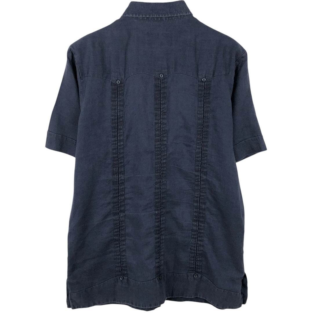 PANABRISA Short-Sleeve Mexican Shirt, Cuban Shirt, Boxy Shirt, Men's Size M (approx.) linen navy blue type Vintage Second Hand