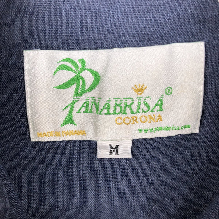 PANABRISA Short-Sleeve Mexican Shirt, Cuban Shirt, Boxy Shirt, Men's Size M (approx.) linen navy blue type Vintage Second Hand