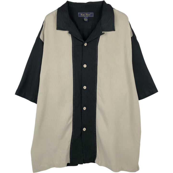 90s-00'S Nat Nast Two-Tone Short-Sleeve Open-Collar Silk Box Shirt - Men's XL (approx.) Vintage silk black type Vintage Second Hand