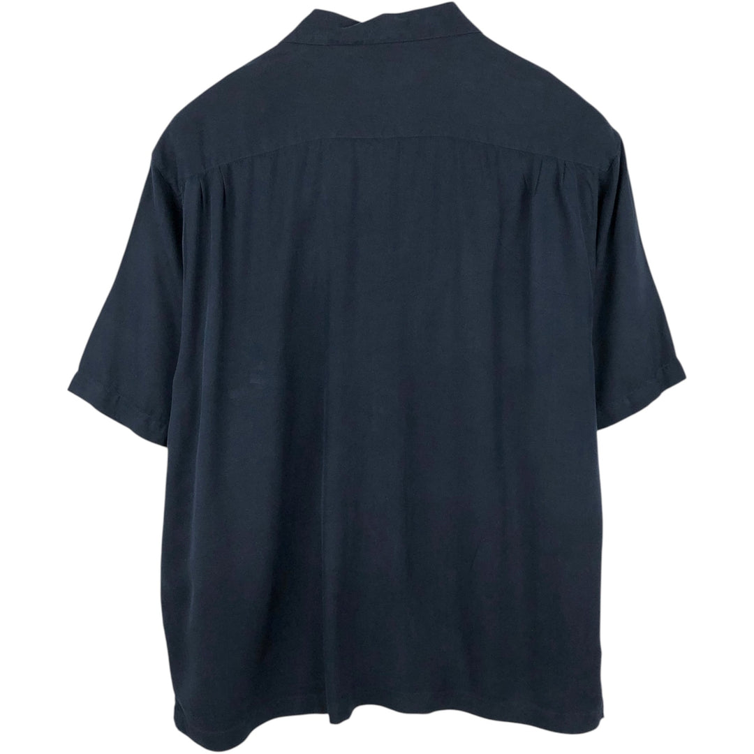 90'S Nat Nast Open Collar Short Sleeve Two-Tone Shirt, Boxy Shirt, Men's XL (approx.), Vintage silk navy blue type Vintage Second Hand
