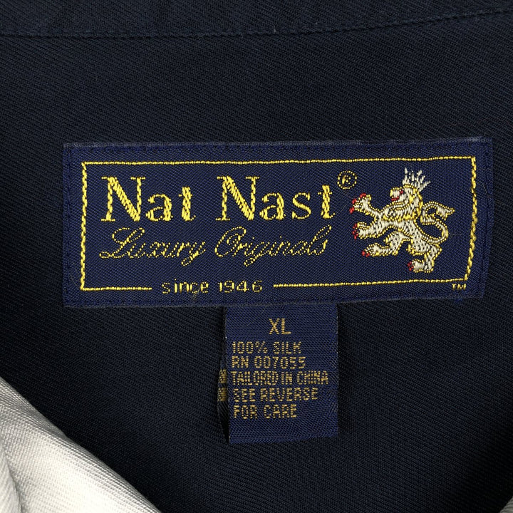 90'S Nat Nast Open Collar Short Sleeve Two-Tone Shirt, Boxy Shirt, Men's XL (approx.), Vintage silk navy blue type Vintage Second Hand