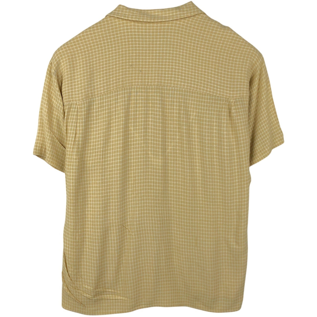 DIRECTION Check Pattern Short-Sleeve Open Collar Rayon Shirt, Boxy Shirt, Made in USA, Men's Size L Rayon yellow type Vintage Second Hand