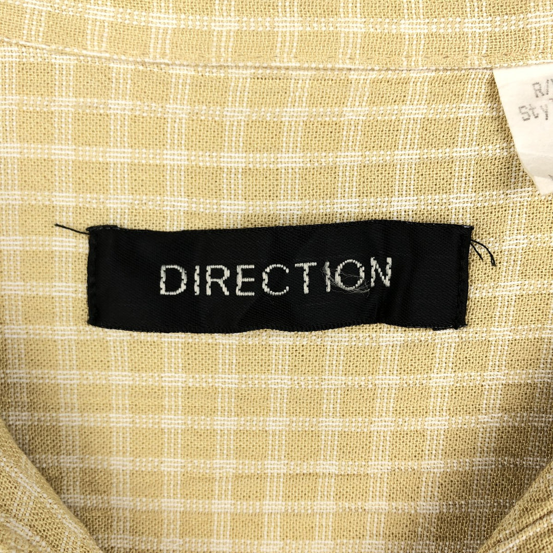 DIRECTION Check Pattern Short-Sleeve Open Collar Rayon Shirt, Boxy Shirt, Made in USA, Men's Size L Rayon yellow type Vintage Second Hand