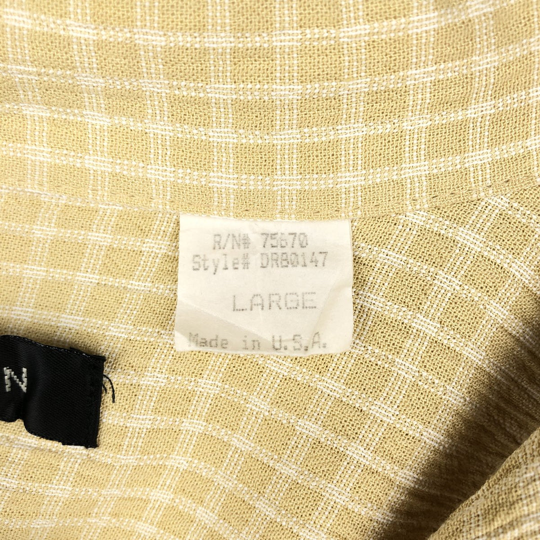DIRECTION Check Pattern Short-Sleeve Open Collar Rayon Shirt, Boxy Shirt, Made in USA, Men's Size L Rayon yellow type Vintage Second Hand