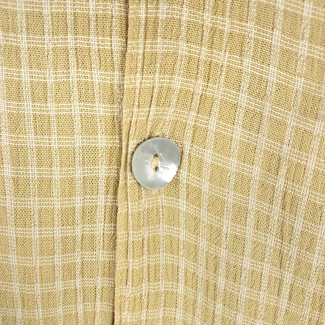 DIRECTION Check Pattern Short-Sleeve Open Collar Rayon Shirt, Boxy Shirt, Made in USA, Men's Size L Rayon yellow type Vintage Second Hand