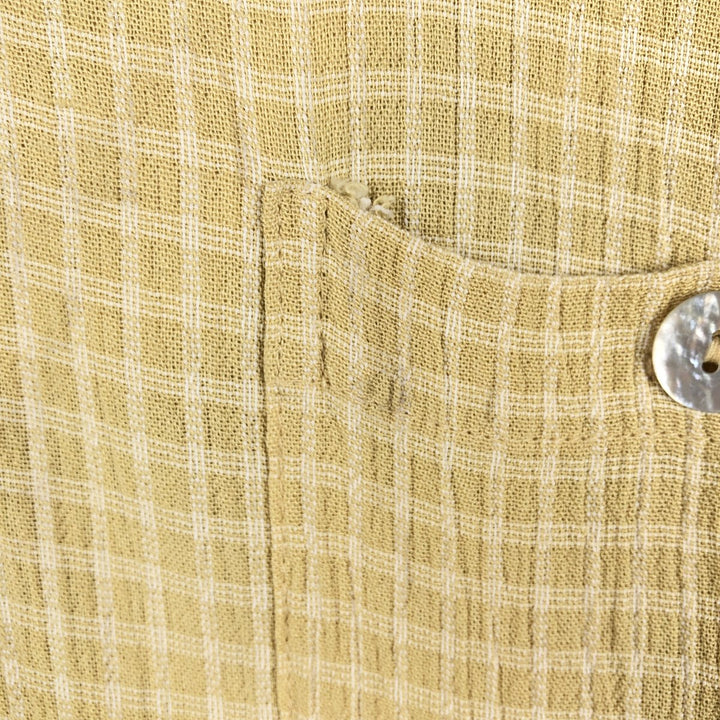 DIRECTION Check Pattern Short-Sleeve Open Collar Rayon Shirt, Boxy Shirt, Made in USA, Men's Size L Rayon yellow type Vintage Second Hand