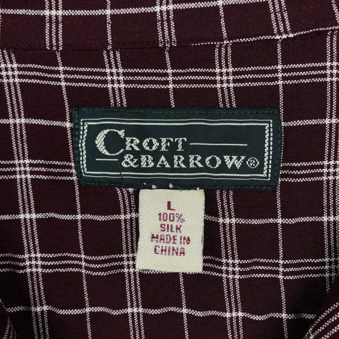 90s-era Craft & Barrow Check Pattern Short-Sleeve Open Collar Silk Shirt, Boxy Shirt, Men's Size L (Equivalent), Vintage silk bordeaux Vintage Second Hand