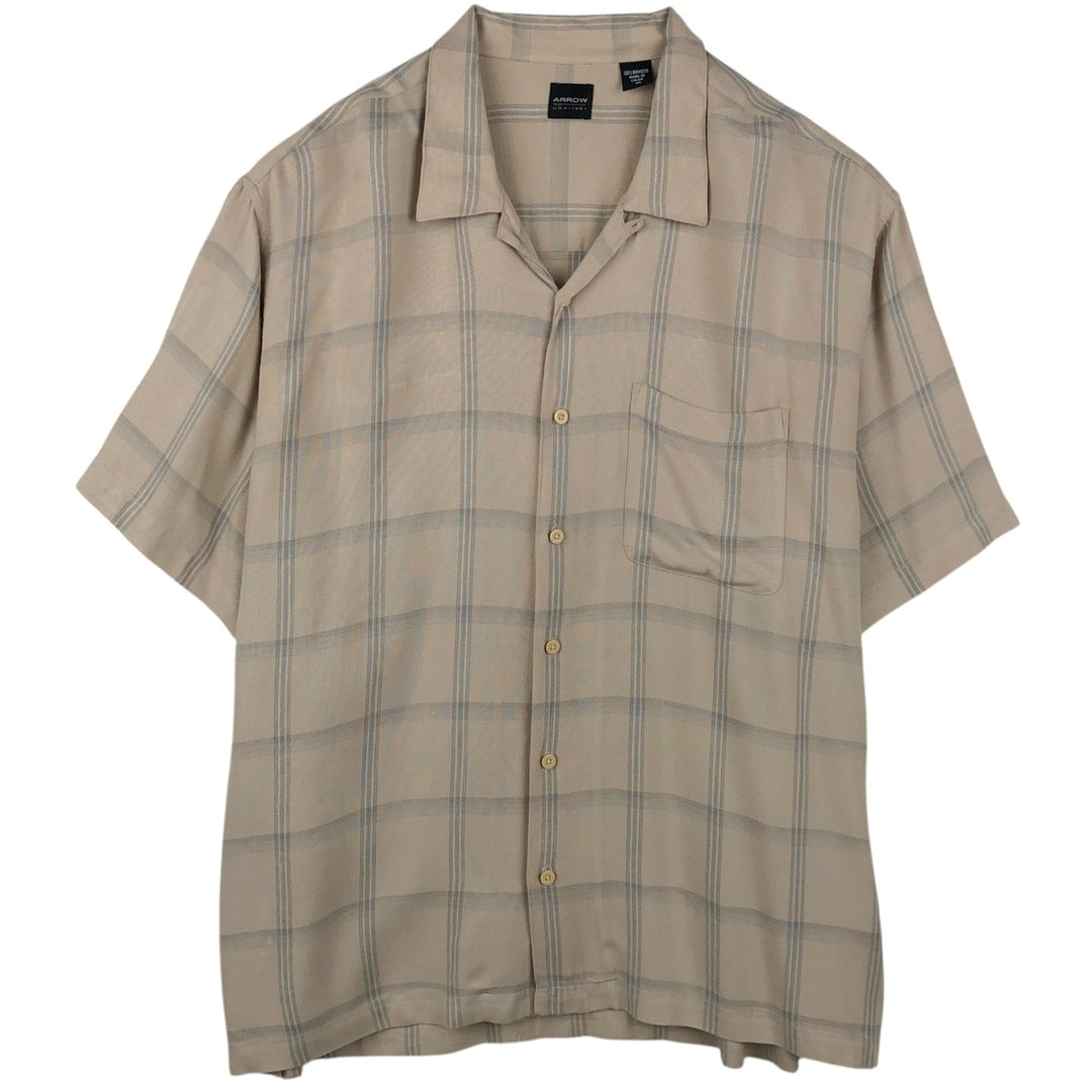 Arrow Check Pattern Short-Sleeve Open Collar Shirt, Boxy Shirt, Men's XL Equivalent Bamboo Beige type Vintage Second Hand