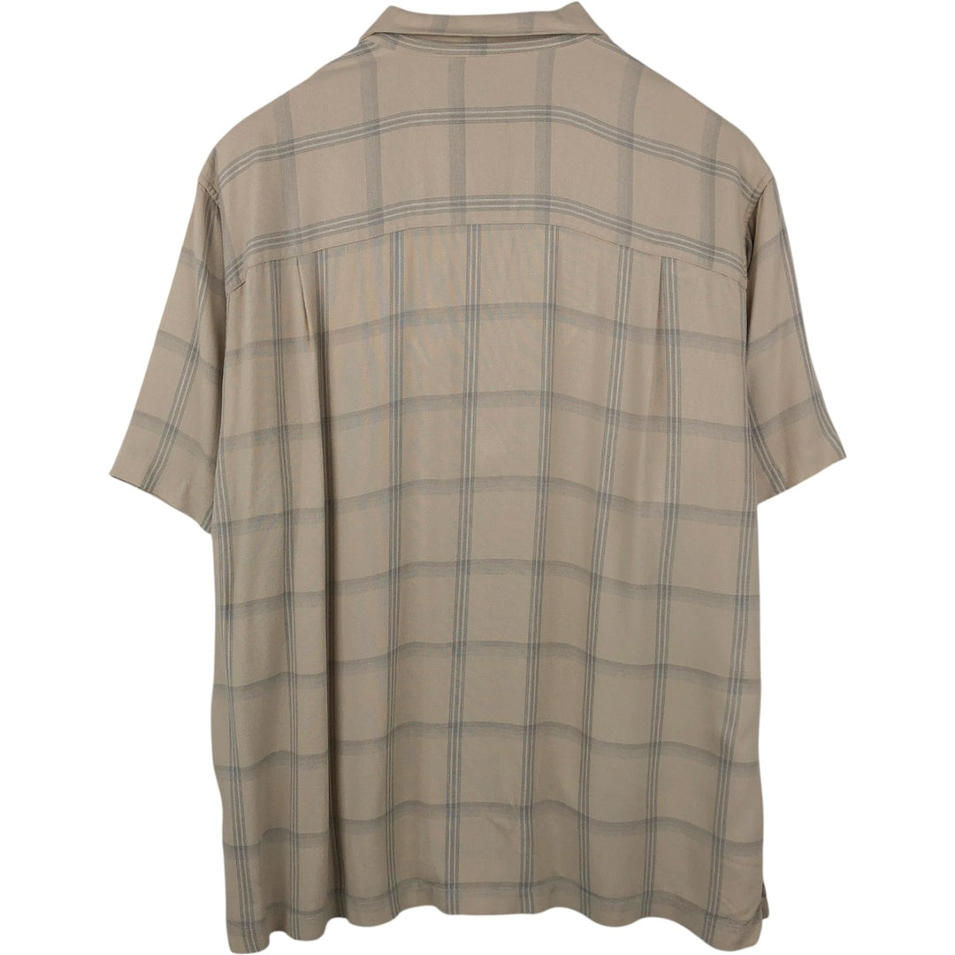 Arrow Check Pattern Short-Sleeve Open Collar Shirt, Boxy Shirt, Men's XL Equivalent Bamboo Beige type Vintage Second Hand