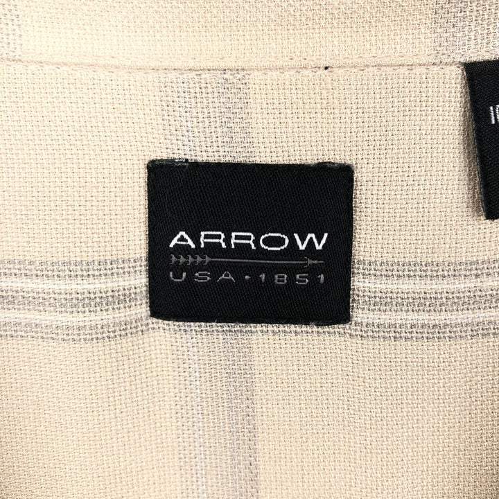 Arrow Check Pattern Short-Sleeve Open Collar Shirt, Boxy Shirt, Men's XL Equivalent Bamboo Beige type Vintage Second Hand