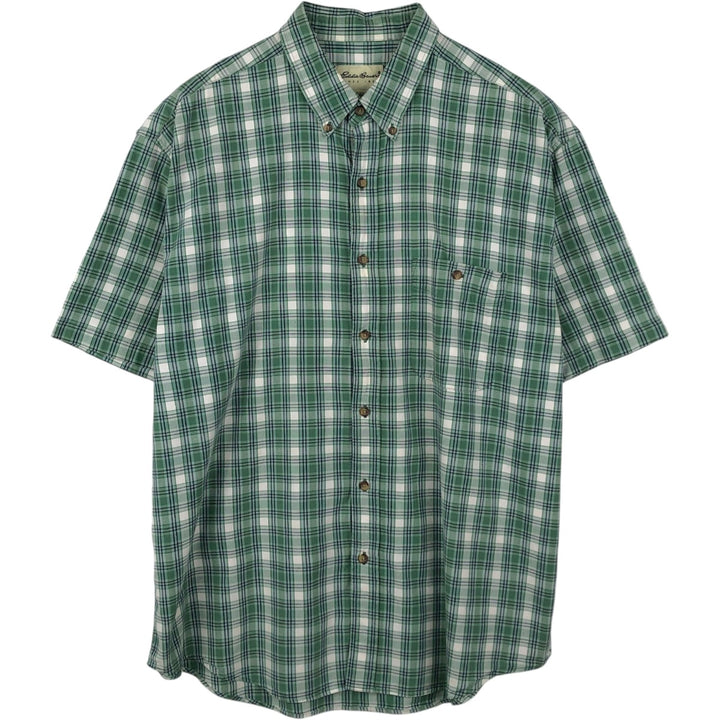 90s-00'S Eddie Bauer short sleeve button down check shirt men's XL size vintage cotton green type Vintage Second Hand
