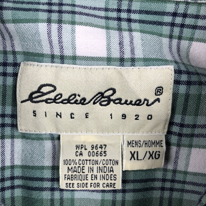 90s-00'S Eddie Bauer short sleeve button down check shirt men's XL size vintage cotton green type Vintage Second Hand