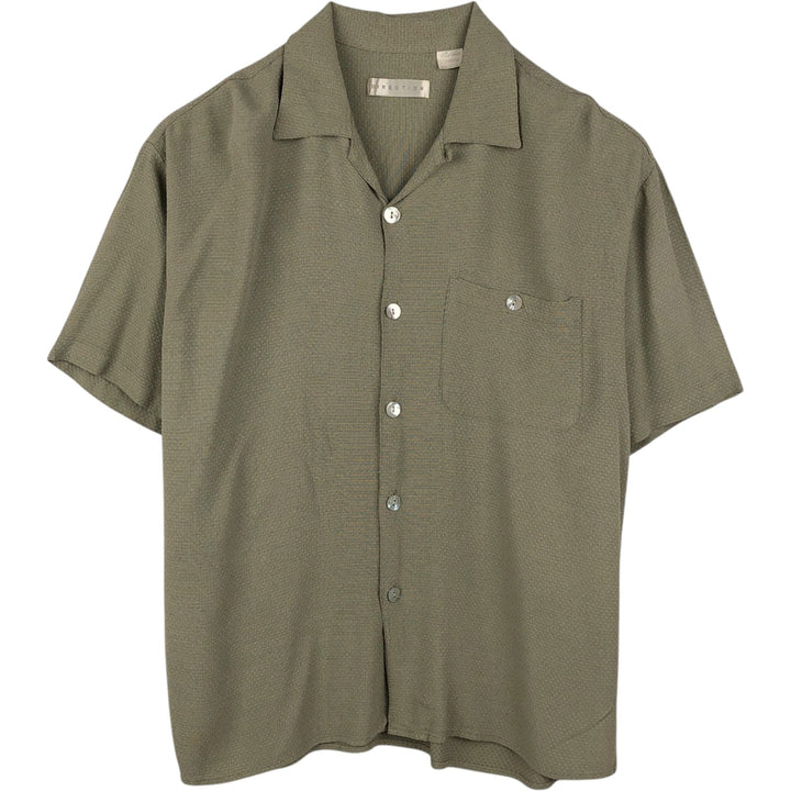 DIRECTION Short-Sleeve Open-Collar Rayon Shirt, Boxy Fit, Made in USA, Men's Size L (approx.) Rayon Khaki type Vintage Second Hand