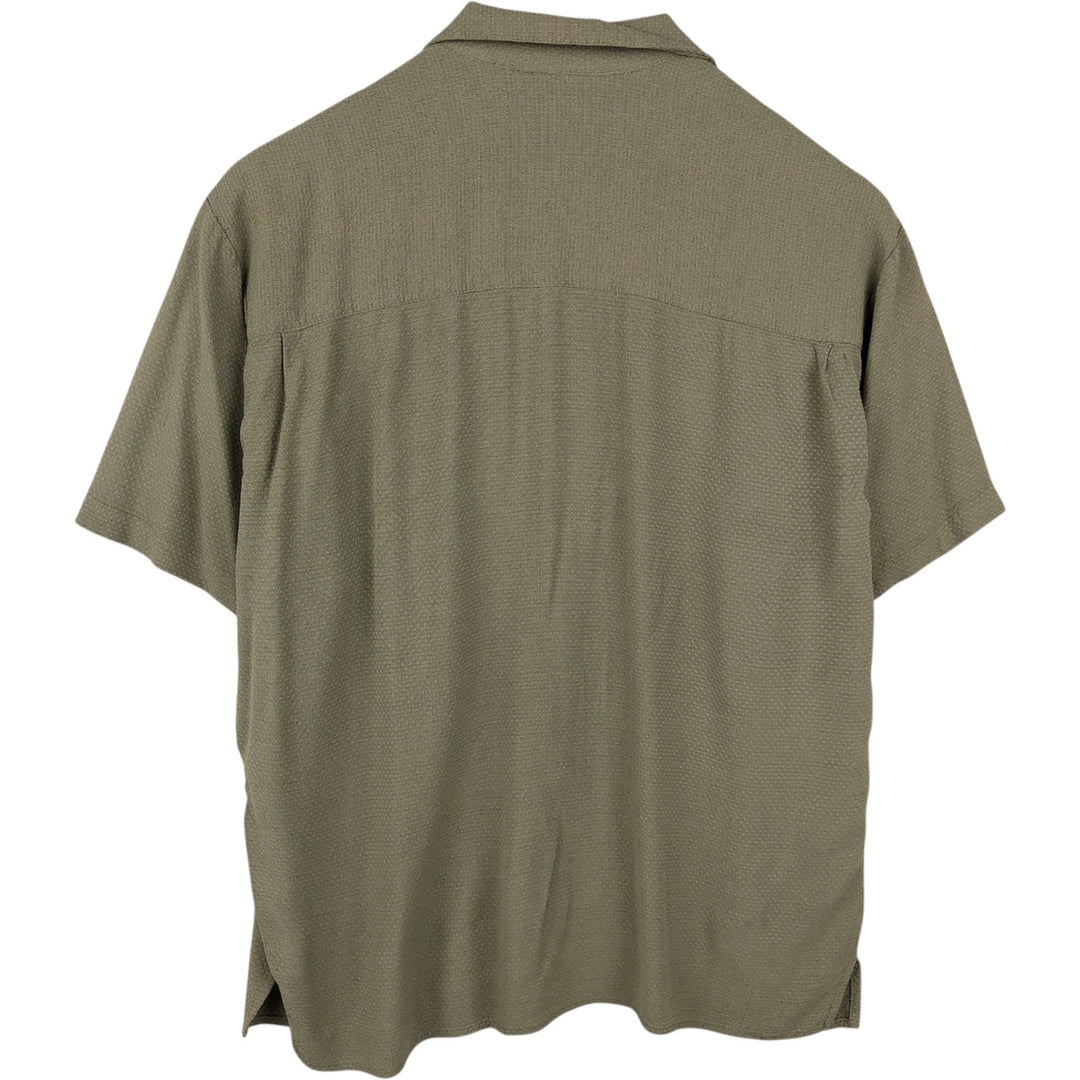 DIRECTION Short-Sleeve Open-Collar Rayon Shirt, Boxy Fit, Made in USA, Men's Size L (approx.) Rayon Khaki type Vintage Second Hand