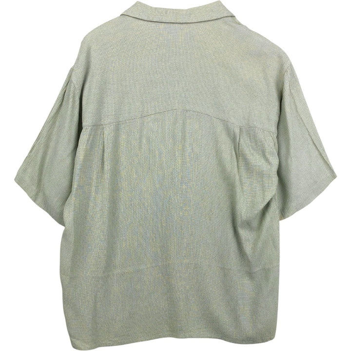 BACHRACH Short-Sleeve Open Collar Acetate x Rayon Box Shirt, Made in USA, Men's Size L (approx.) Rayon Khaki type sage green Vintage Second Hand