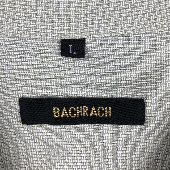 BACHRACH Short-Sleeve Open Collar Acetate x Rayon Box Shirt, Made in USA, Men's Size L (approx.) Rayon Khaki type sage green Vintage Second Hand
