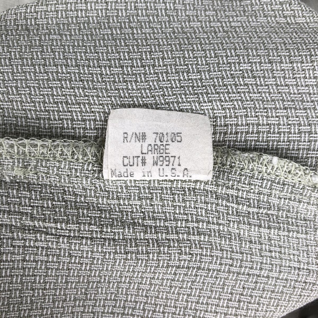 BACHRACH Short-Sleeve Open Collar Acetate x Rayon Box Shirt, Made in USA, Men's Size L (approx.) Rayon Khaki type sage green Vintage Second Hand