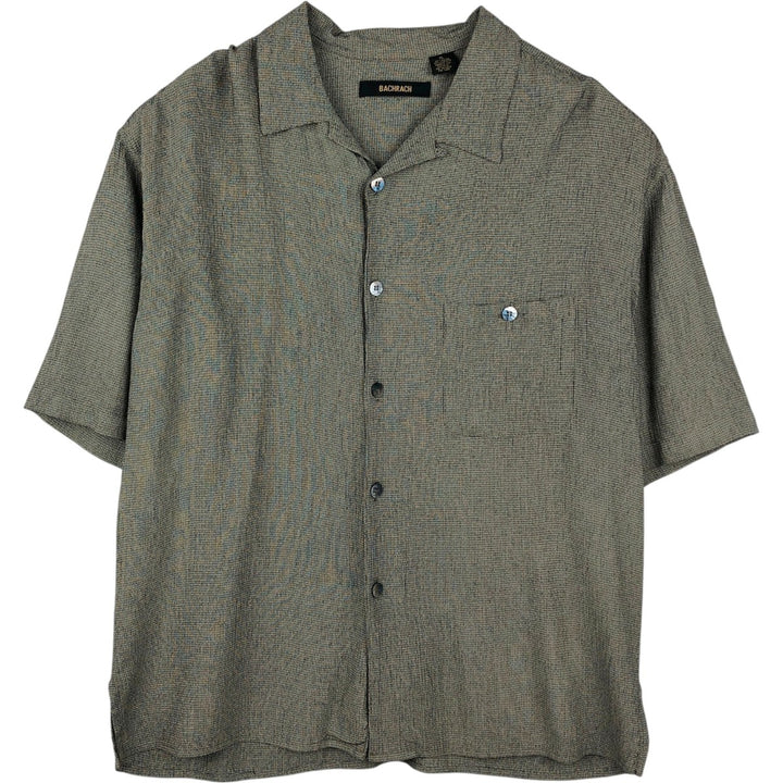BACHRACH Short-Sleeve Open Collar Acetate x Rayon Shirt, Boxy Shirt, Made in USA, Men's Size XL (approx.) Rayon black type Vintage Second Hand