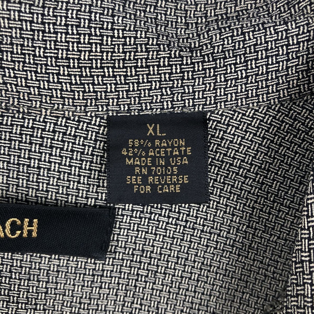 BACHRACH Short-Sleeve Open Collar Acetate x Rayon Shirt, Boxy Shirt, Made in USA, Men's Size XL (approx.) Rayon black type Vintage Second Hand