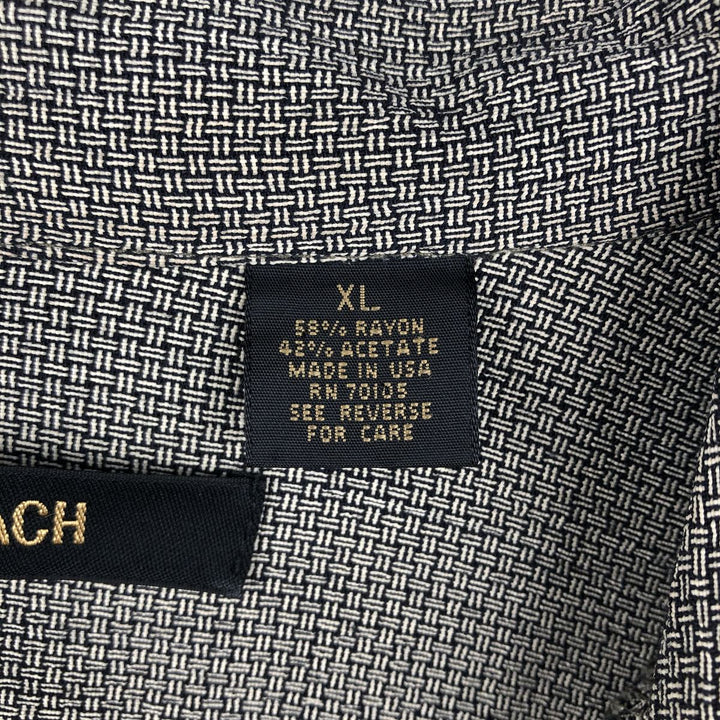 BACHRACH Short-Sleeve Open Collar Acetate x Rayon Shirt, Boxy Shirt, Made in USA, Men's Size XL (approx.) Rayon black type Vintage Second Hand